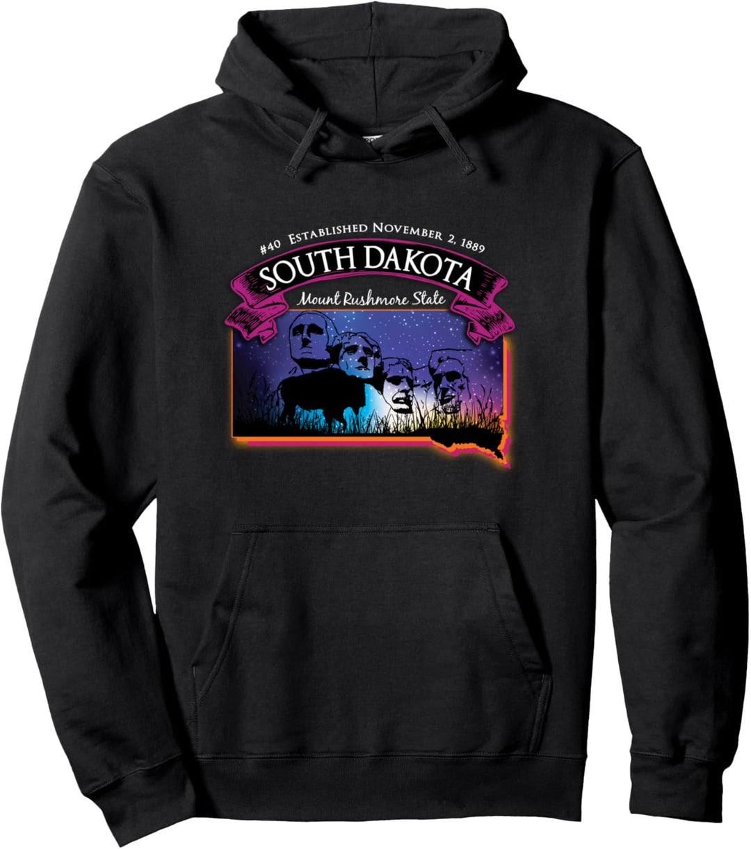 South Dakota Mount Rushmore State Map Buffalo Starry Night Pullover Hoodie