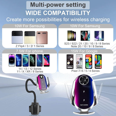 Qoosea 15W Fast Wireless Charger Getränkehalter Auto Handyhalterung, Induktion Doppelspule Cup Holde
