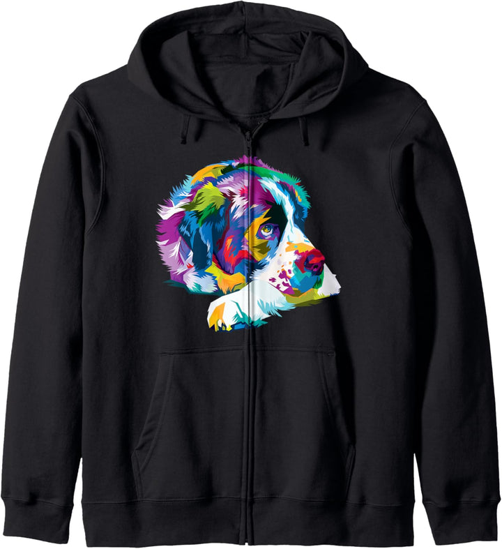Bunter Bernhardiner Süsser geometrischer Hund Pop-Art-Stil Kapuzenjacke