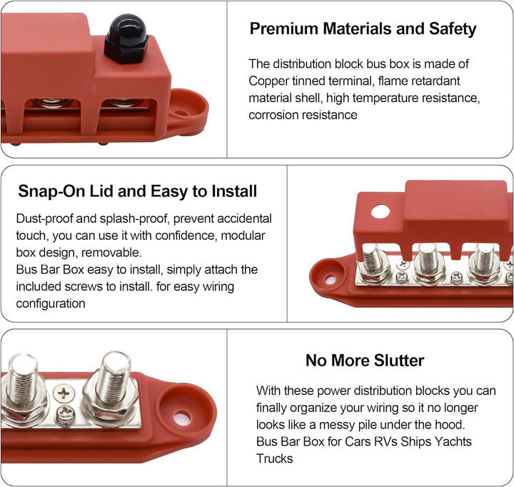 HISports Sammelschienen Verteilerblock 250A BusBar Box mit 4 x M10 Klemmenbolzen Hochleistungsmodul