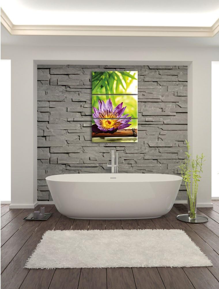 Pixxprint Seerose auf Bambus Wellness 3-Teiler Leinwandbild 120x80 Bild auf Leinwand
