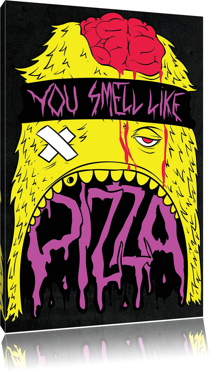 You smell like Pizza black Bild auf Leinwand, XXL riesige Bilder fertig gerahmt mit Keilrahmen, Kuns