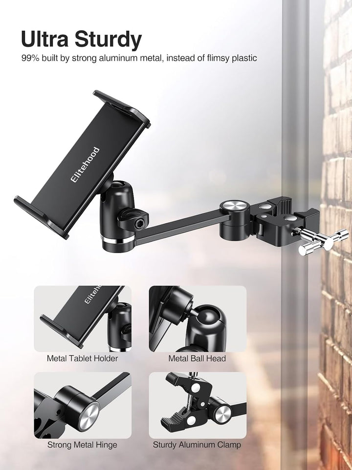 elitehood 22cm Langarm iPad Halter für Mikrofonständer | 360° Verstellbare Aluminium Tablet Halter f