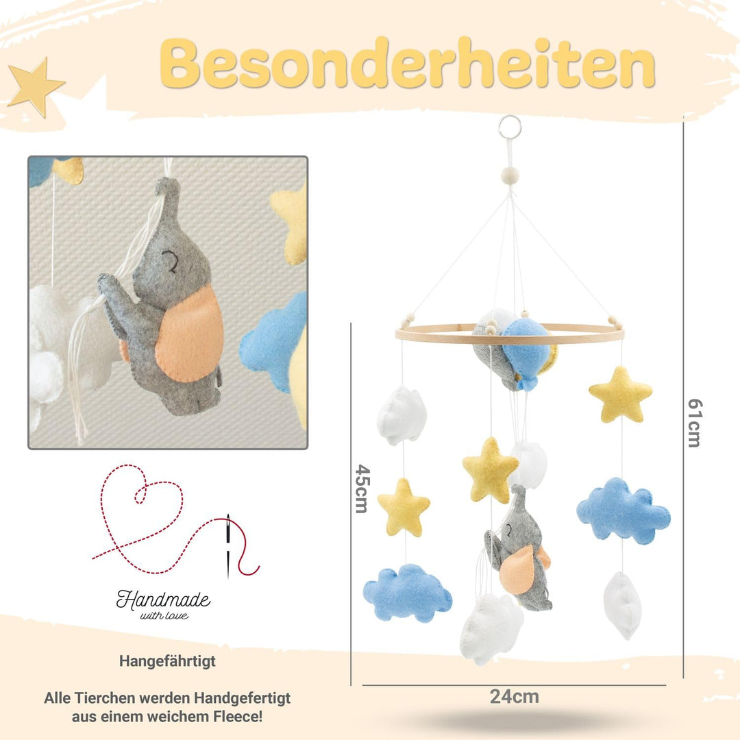 Baby mobile kleine Elefant – Baby Mobiles mit Holzring und süssen Tierchen – Perfektes Mobile für Ba