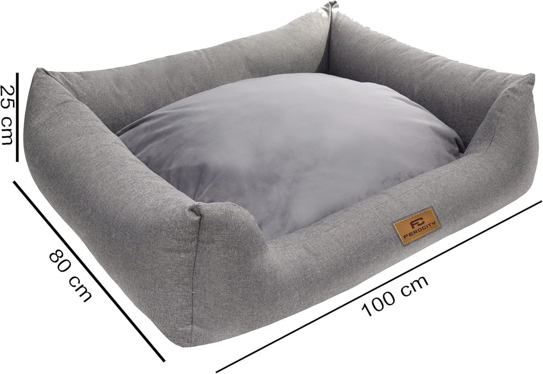 Ferocity Hundebett waschbares Hundesofa mit Rand und Wendekissen, Hundekissen aus Cordura und Samt,