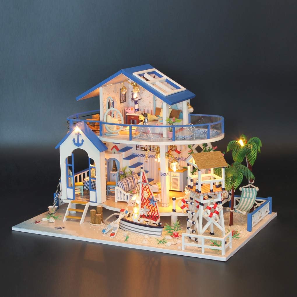 GuDoQi DIY Hölzernes Puppenhaus Kit, Miniatur Puppenhaus mit Möbeln und Musik, Handgefertigte Mini H
