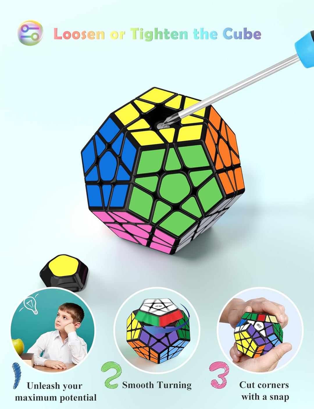 ROXENDA Speed Zauberwürfel Set, 2x2 3x3 4x4 Pyramide Dodekaeder Würfel Magischer Cube Sammlung für K