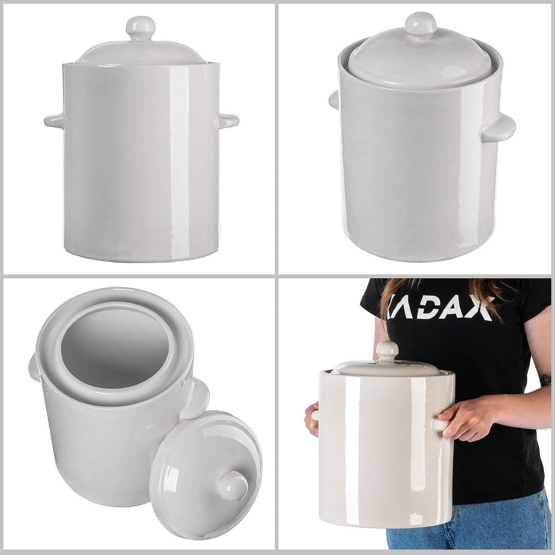 KADAX 10L Steinzeugtopf, Dichter Keramiktopf mit Deckel, Spülmaschinenfester Steinguttopf, handgefer