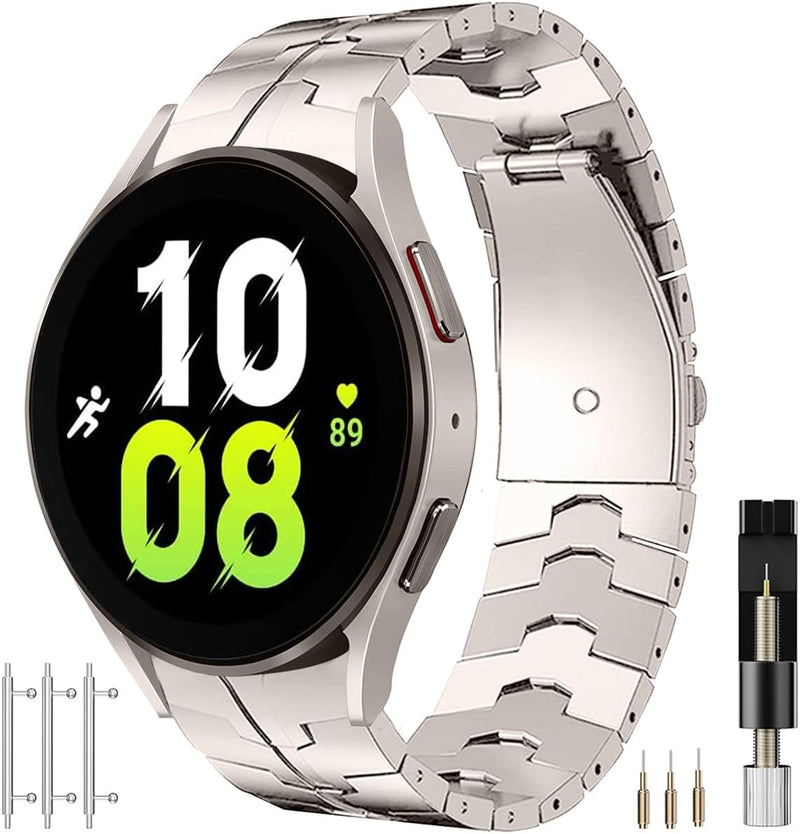 Miimall Kompatibel mit Samsung Galaxy Watch 6/5/4 Armband 40mm 44mm, Edelstahl Metall Doppelte Falts