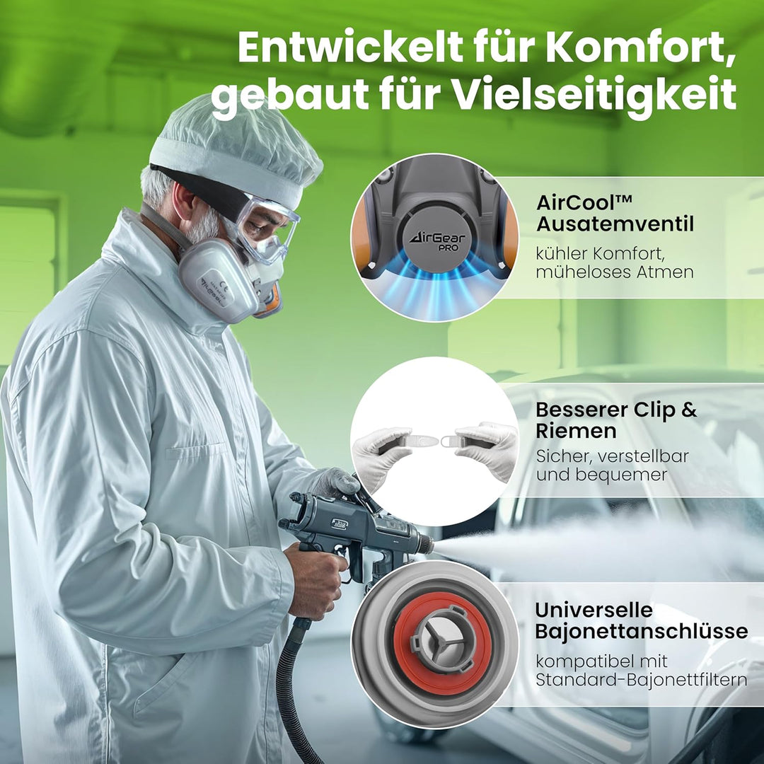 AirGearPro M-500 Atemschutzmaske mit A1P2 Filter, Gasmaske Staubfilter für Lackieren, Arbeiten, Schl
