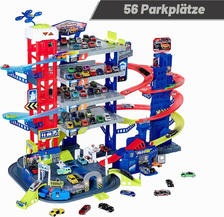 Majorette – Super Chase Center - Parkhaus mit 5 Etagen &amp; Porsche Discovery-Set 20+2 – 22 hochwertige