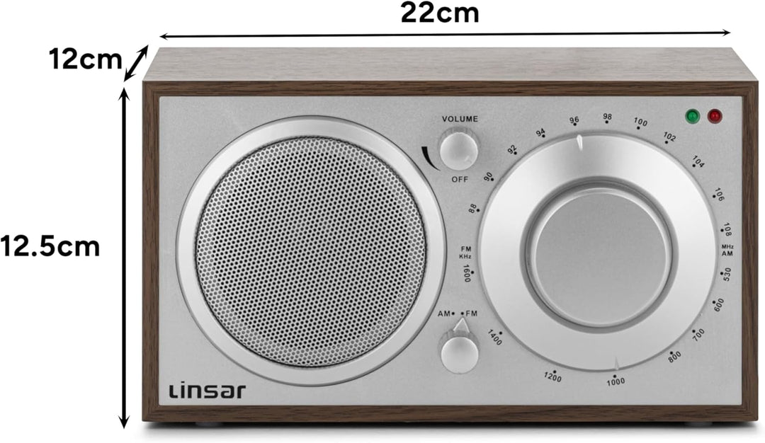 Linsar Radio in zeitlosem Holz-Design, Analoge Einstellung AM/FM, Eingebauter Mono-Lautsprecher, AUX