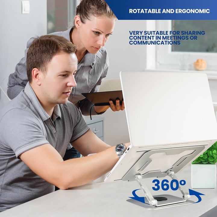 Ewent Laptop Ständer mit 360 Drehbarer Basis aus Aluminiumlegierung, Höhenverstellbar, Belüfteter, V