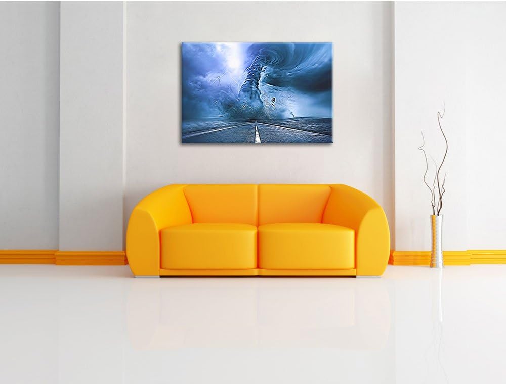 stürmender Tornado auf einer Landstrasse Format: 100x70 auf Leinwand, XXL riesige Bilder fertig gera