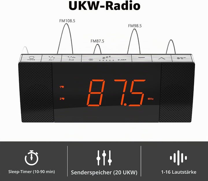 iTOMA RadioWecker mit Bluetooth, FM Radio, Dual Wecker mit Snooze, USB-Aufladung, Auto und manueller