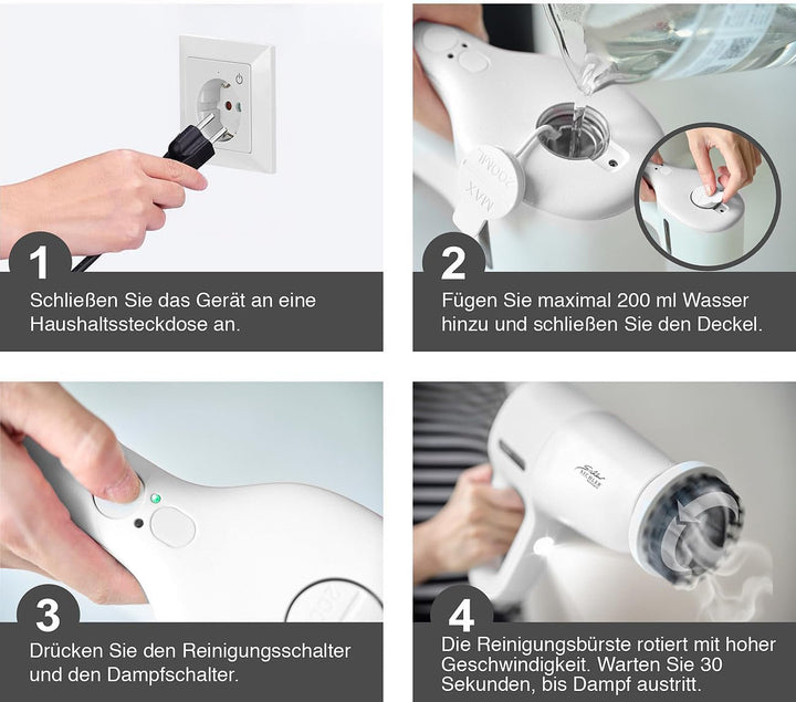 Sichler Haushaltsgeräte 3in1 Hand- & Boden Dampfreiniger, Motorbürste, 5 Aufsätze, 1.200 W