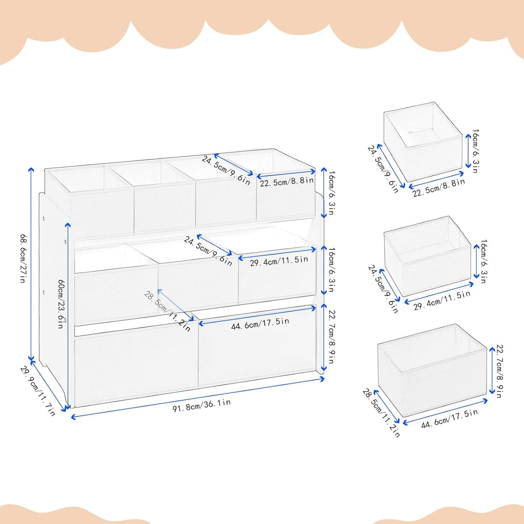 Lestarain Kinderregal mit 9 Aufbewahrungsboxen, Spielzeugregal, Regal Kinderzimmer Spielzimmer, Kind
