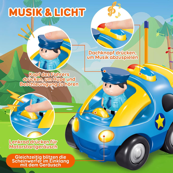 Pup Go Kids Fernbedienung Cartoon Polizeiauto - Radio Control Rennwagen Spielzeug mit Musik und Lich
