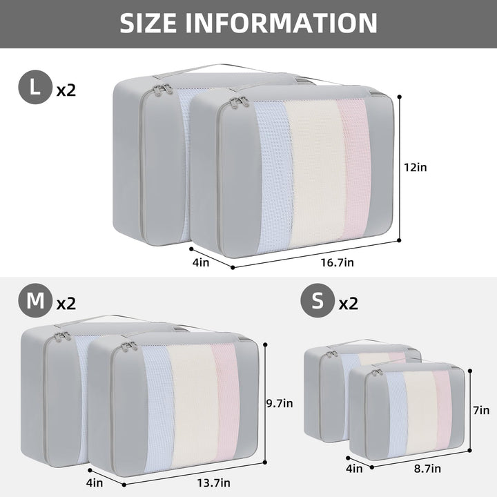 BAGAIL 6er-Set Packwürfel in verschiedenen Grössen Packorganizer für Reisezubehör Gepäck Handgepäck
