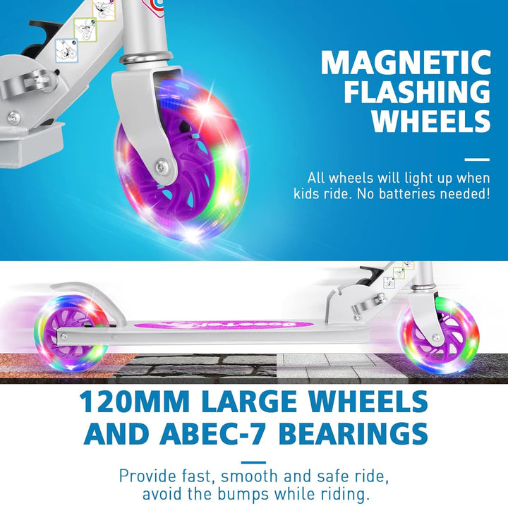 BELEEV V1 Roller Kinder 2 Räder, Klappbar Kinderroller für Mädchen Jungen, Tretroller mit LED Leucht