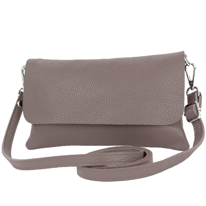 modamoda de - T226 - ital. Leder Clutch Umhängetasche Klein Small Dark Chocolate, Dark Chocolate