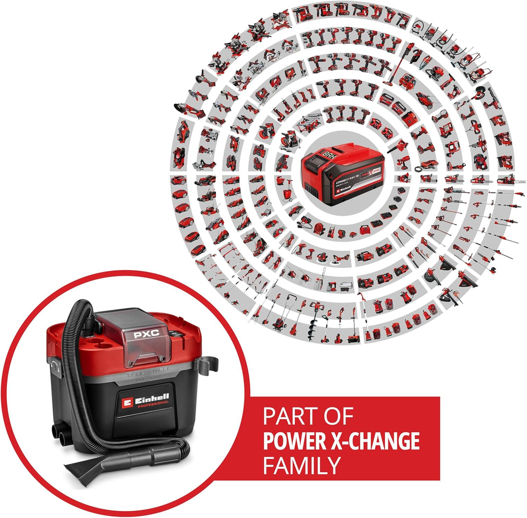 Einhell Professional Akku-Nass-Trockensauger TP-VC 18/10 Li BL L-Solo Power X-Change (18 V, Brushles