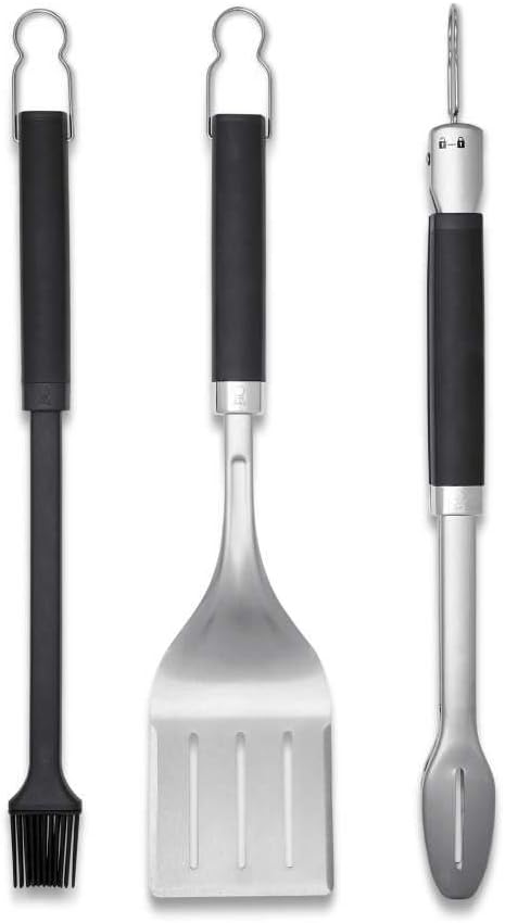 Weber 6764 Premium Grillbesteck 3-teilig, bestehend aus Grillzange, Grillwender und Silikonpinsel, L