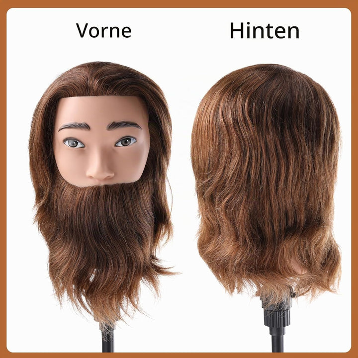 Mann Frisierkopf 100% Echthaar mit Bart Männlich Übungskopf Echthaar Friseur Kopf Puppenkopf Mannequ