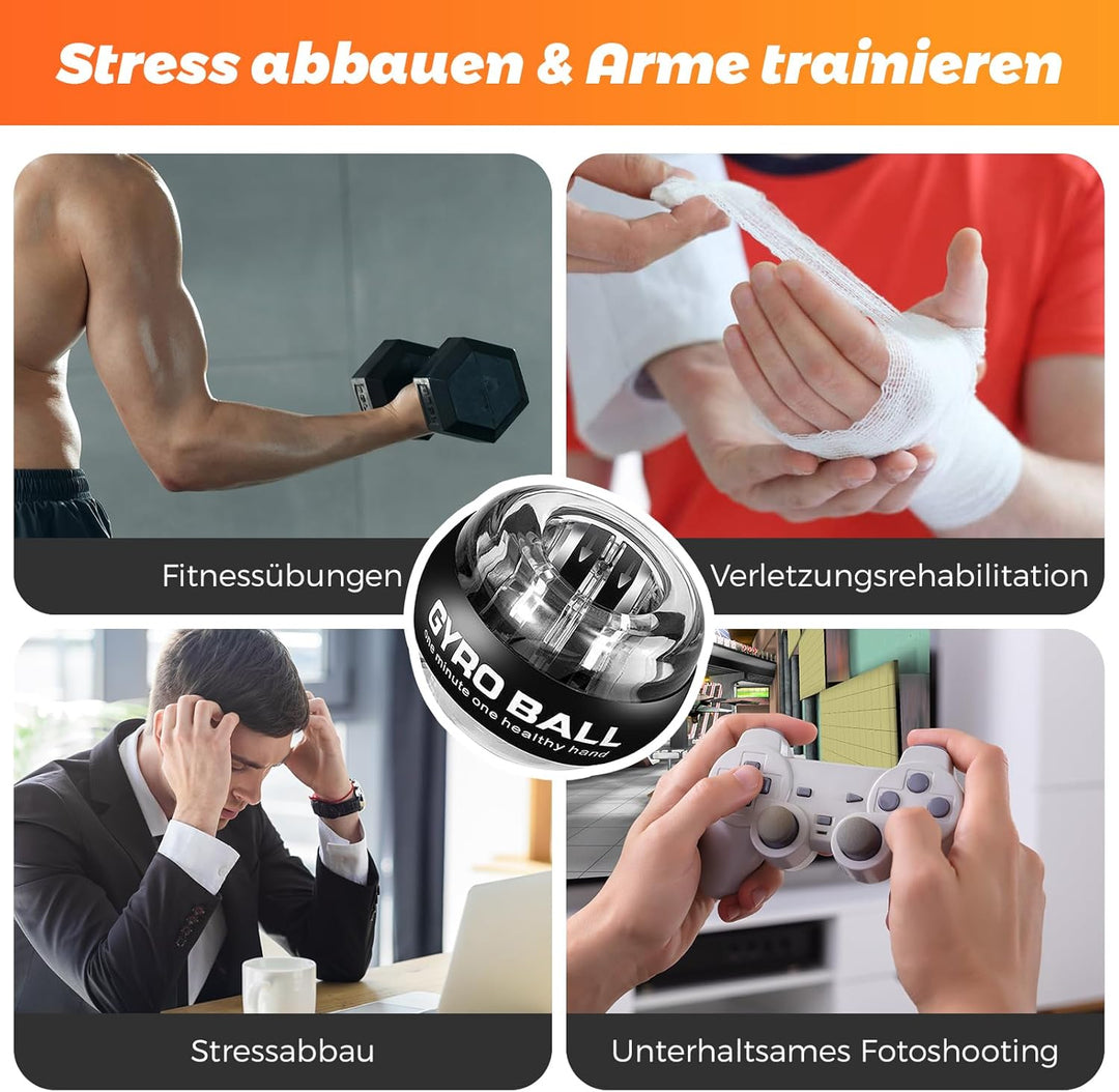 BeSokar Gyroball, Handgelenktrainer-Ball, Auto-Start, 5-stufiger Widerstands-/Lichtsteuerung, Gyrosk