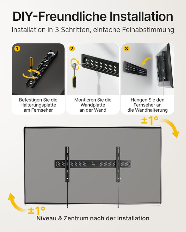 monTEK 1.2" Ultra Slim TV Wandhalterung für 43–95 Zoll Fernseher, Neigbare Schwerlast Wandhalterung