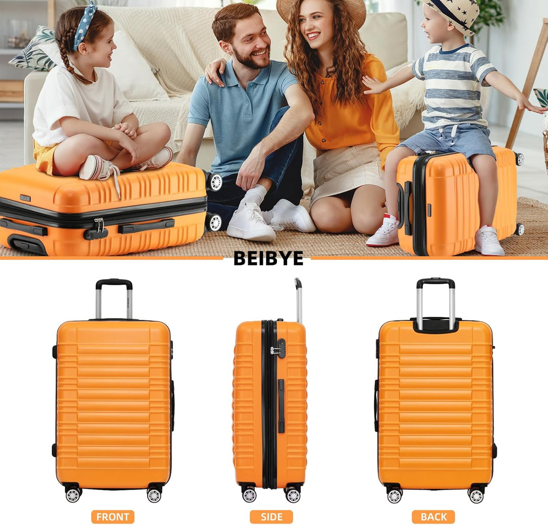 BEIBYE 2088 Zwillingsrollen Reisekoffer Koffer Trolleys Hartschale M-L-XL-Set (Orangen, XL) Orangen