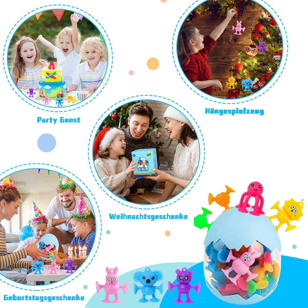 40 Stück Saugnapf Spielzeug, Montessori Spielzeug ab 3 Jahre, Silikon Sensorik Reise Spielzeug mit D