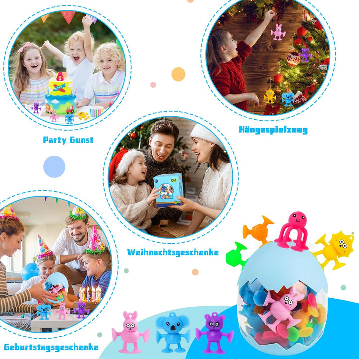 40 Stück Saugnapf Spielzeug, Montessori Spielzeug ab 3 Jahre, Silikon Sensorik Reise Spielzeug mit D