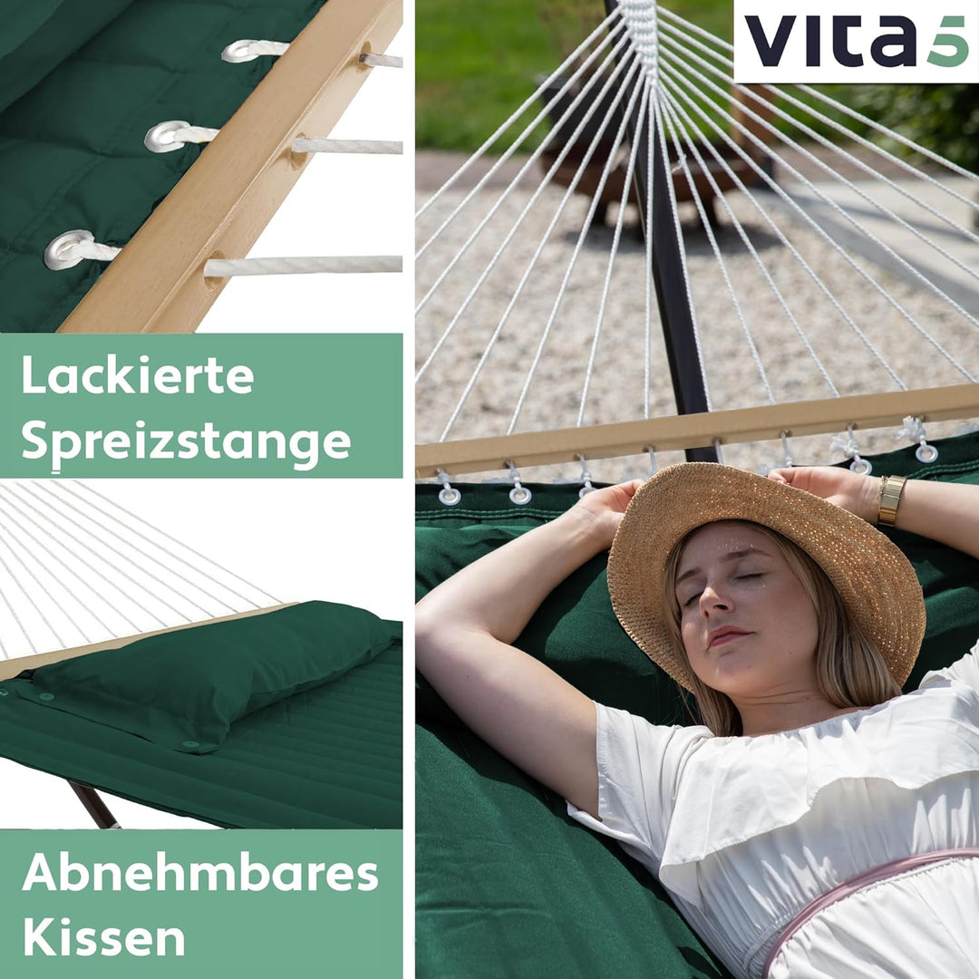 VITA5 Hängematte mit Gestell und Tisch - Hängematte Outdoor für den Garten, Pool & Balkon - Grosszüg