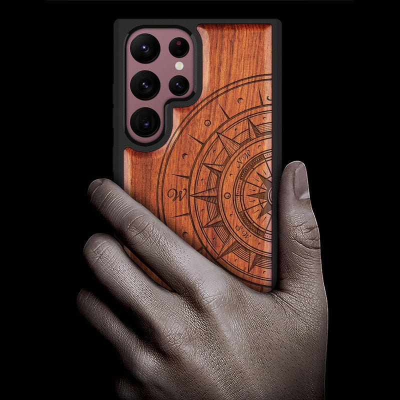 Carveit Holz Handyhülle für Galaxy S22 Ultra Cover [Einzigartiges Design Case] Stossfeste Handyhülle