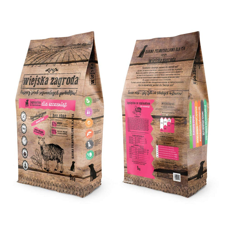 Wiejska Zagroda Hundefutter Lamm mit Spinat für Welpen 9 kg