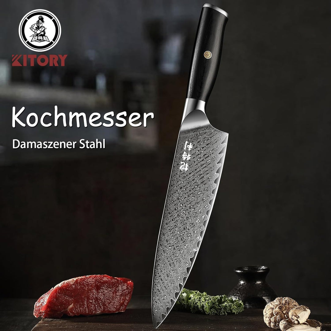 Kitory Damastmesser 20cm Pro Kochmesser 73 Schichten Damaststahl Klinge 10Cr15CoMoV Stahl Küchenmess