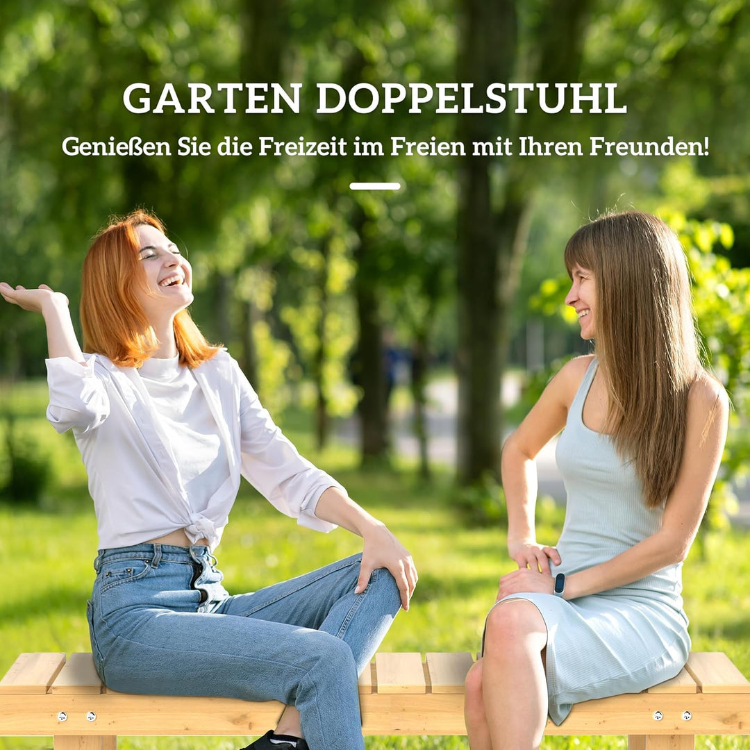 Outsunny Gartenbank, 2-Sitzer Sitzbank, Gartenmöbel, Rustikale Bank, Massivholz, Natur, 110 x 38 x 3