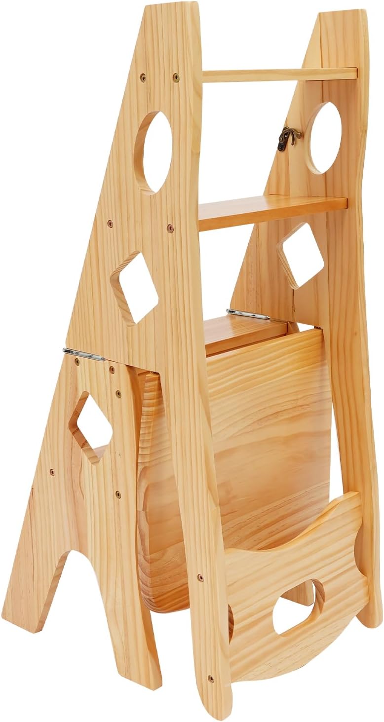 Leiterstuhl, 34x44,5x87 cm Klappbarer Bibliotheksleiter, Klappbarer Bibliotheksstuhl, Klappbarer 4-s