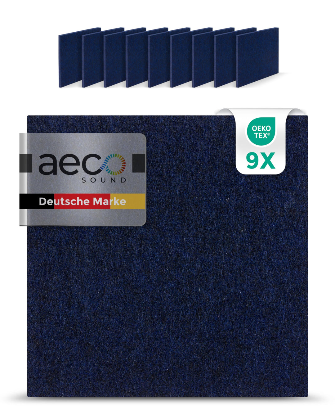 Akustikpaneele selbstklebend – 9er-Set | 30x30cm | Akustikfilz Royalblau, extra dick 15mm – 3D Wandp