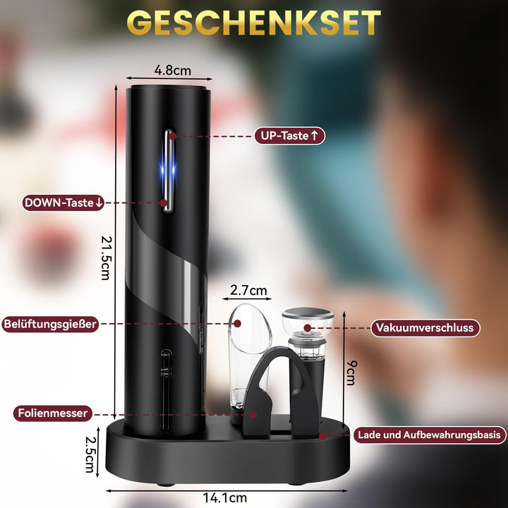 Hotec Korkenzieher Elektrisch, Weinflaschenöffner Set, Automatischer Flaschenöffner, Geschenkidee We