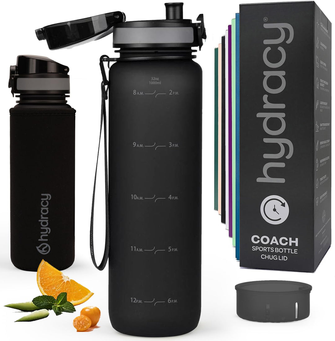 Hydracy Trinkflasche mit Fruchteinsatz - 1L Wasserflasche - BPA-freie Trinkflasche mit Zeitmarkierun