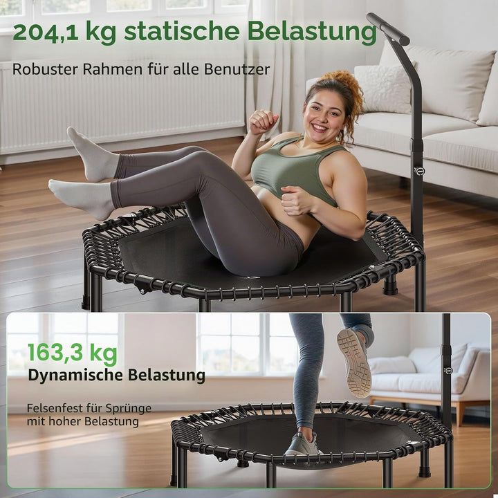 BCAN Trampolin Indoor Erwachsene, Testsieger, 250 kg Tragkraft, Ø 122/130 cm, mit Bungee-Seilen & Ve