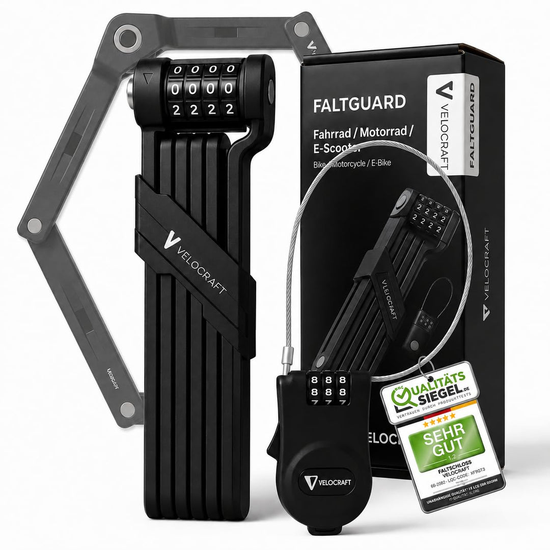 Faltschloss Fahrrad 90cm High-Tech Zahlenschloss mit Halterung & Mini Lock - Faltguard Pro - Diebsta