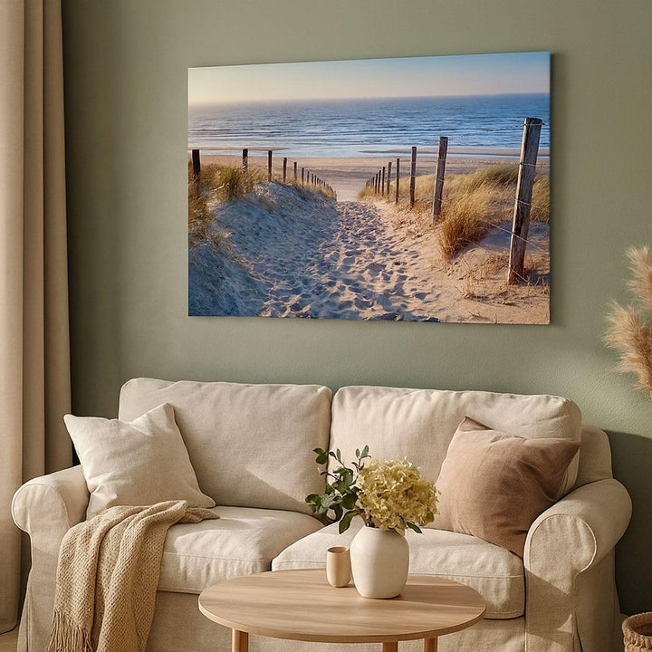 Bilder auf Leinwand 100x70cm Leinwandbild mit Rahmen Meer Strand Düne Gross Wanddeko Bild Schlafzimm