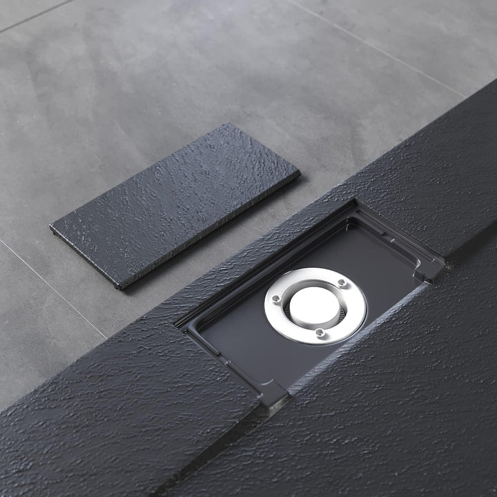 SONNI Duschwanne 140x90 cm, 32 mm Extra Flach, Schwarz, SMC, Ohne Siphon | Duschtasse, Schieferoptik