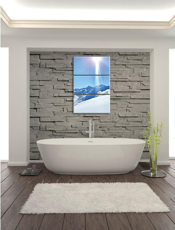 Pixxprint Schnee Berge 3-Teiler Leinwandbild 120x80 Bild auf Leinwand