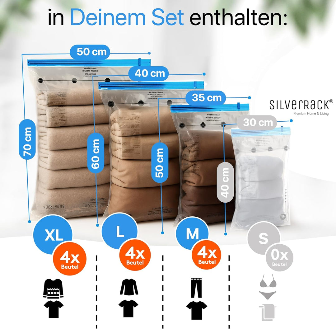 SilverRack Vakuumbeutel Reise zum Rollen [12 Stück] in 3 Grössen (4x 35x50 cm / 4x 40x60 cm / 4x 50x