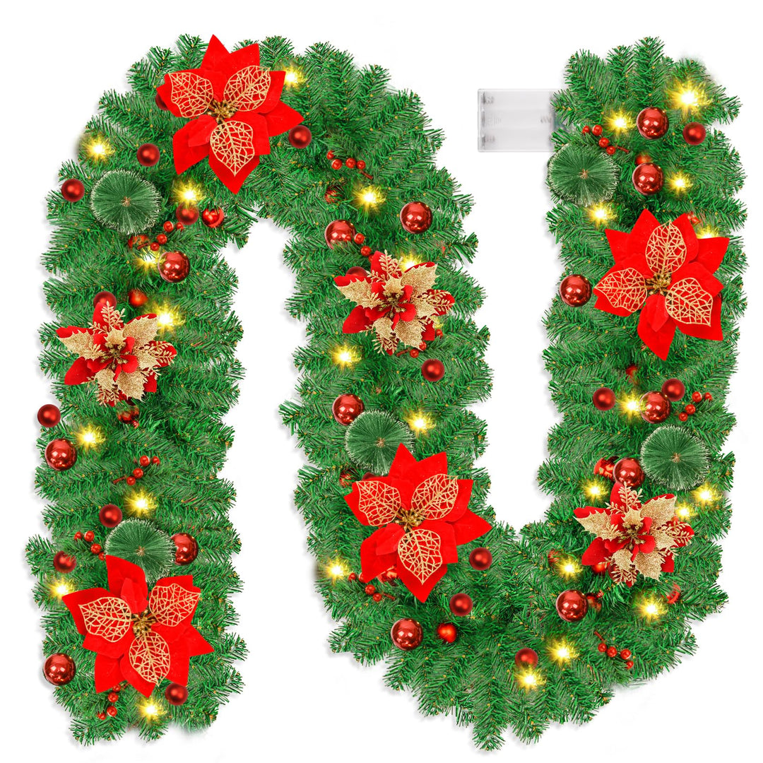 Tannengirlande mit Beleuchtung - 270cm Weihnachtsgirlande mit Beleuchtung 4m 30pcs Warmen LED Lichte
