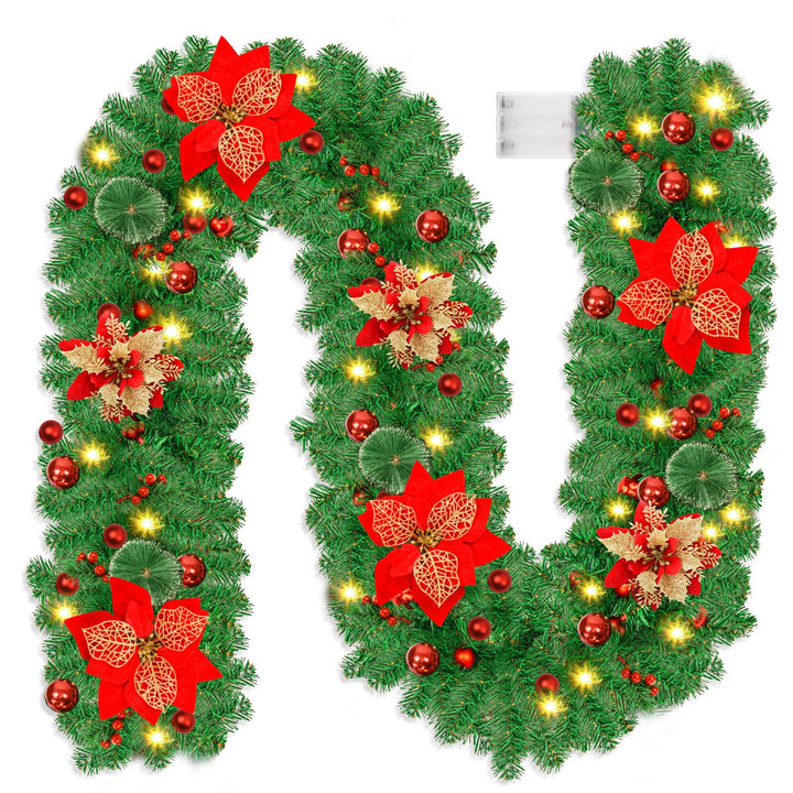 Tannengirlande mit Beleuchtung - 270cm Weihnachtsgirlande mit Beleuchtung 4m 30pcs Warmen LED Lichte